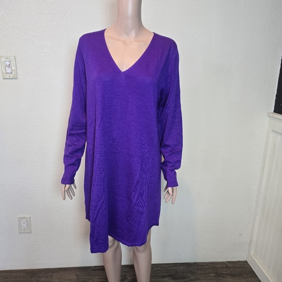 Eileen Fisher Purple Merino Wool Blend Dress Long Sleeves Size Large